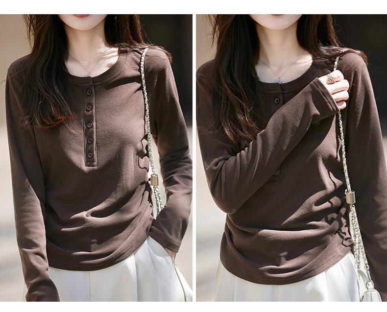 Женский трикотажный топ с длинными рукавами и плиссировкой высокого класса - Круглый вырез, Модный и удобный для осени/зимы