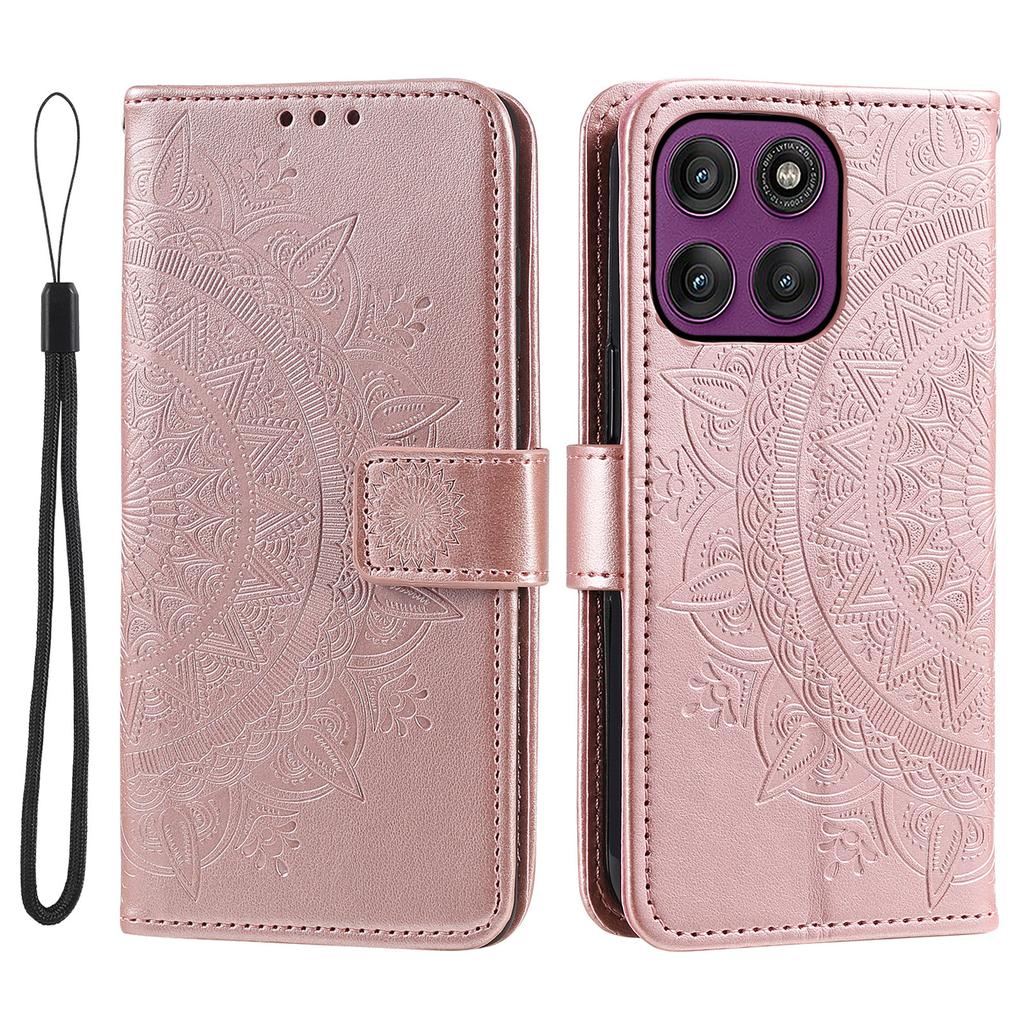 For Motorola Moto G86 5G Stand Case Imprinted Totem PU Leather Wallet Phone Cover with Wrist Strap