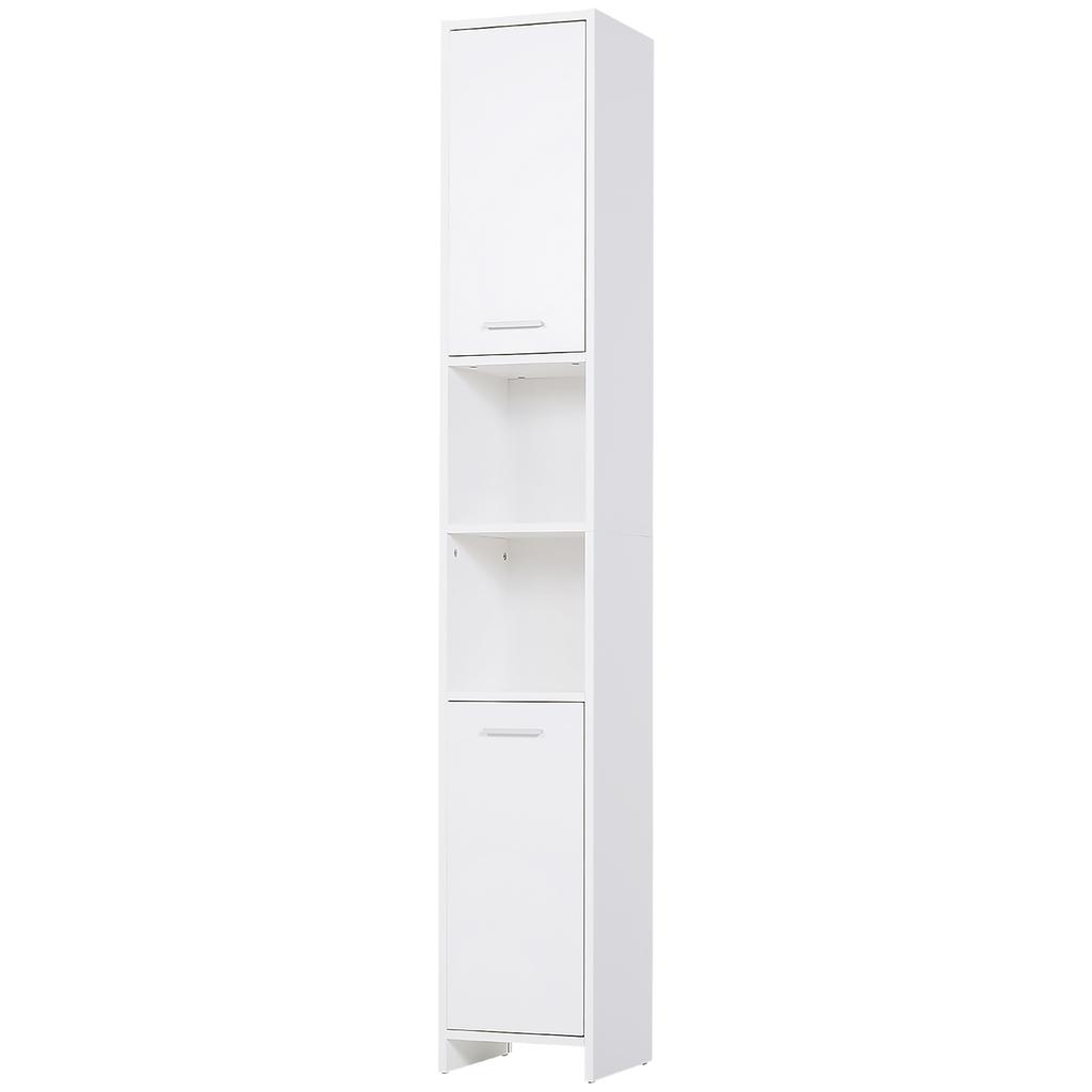 Bathroom Floor Storage Cabinet Slim Tallboy w/ Door Cupboard & Shelves For Living Room, Bedroom, Hallway White