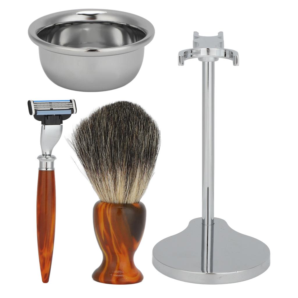 4 шт. Профессиональный мужской набор для бритья Традиционная ручная бритва Помазок для бритья Мыльница Подставка для бритья Набор