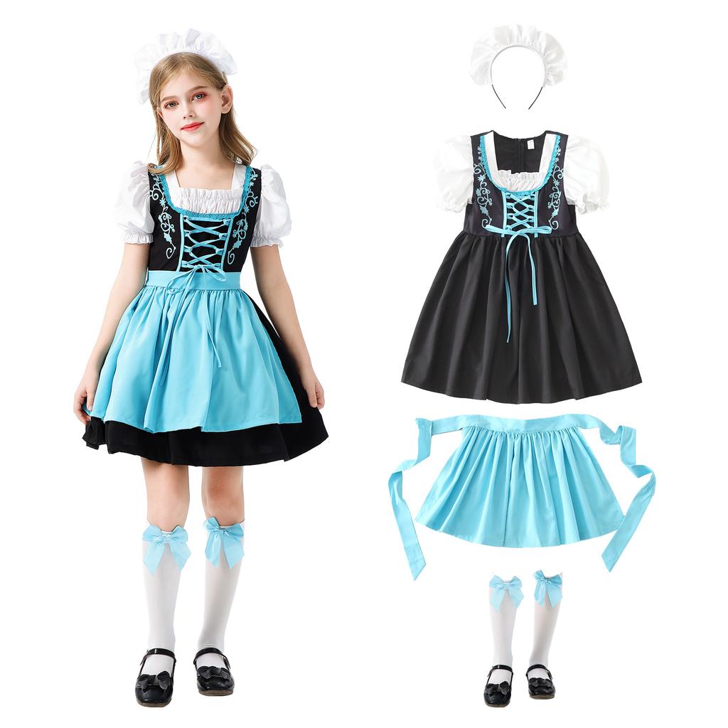 Halloween Bavarian children's costume, German Oktoberfest maid outfit for girls Dirndl Dress