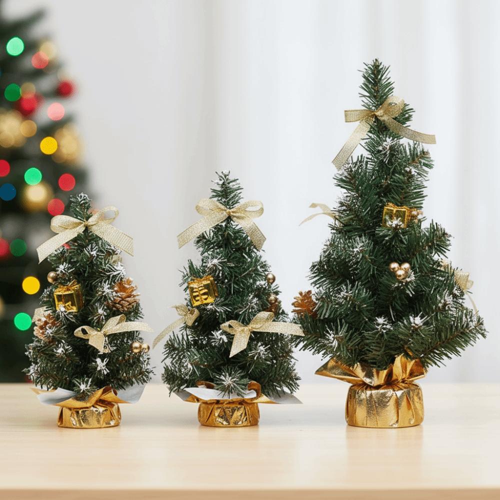 Golden Silver Red Desktop Xmas Ornament Three Sizes Artificial Tabletop Trees Coffee Tables
