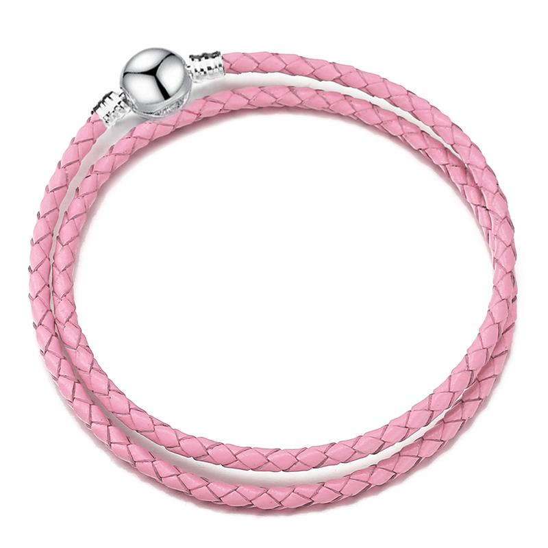 Silver Color Round Clasp Shaped Leather Chain Charm Bracelet Fit Beads DIY Brand Bracelet Bangle for Women Men Gift Dropshipping