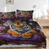 3pcs Tiger Throne Floral Decor Duvet Cover Set, 1 Duvet Cover + 2 Pillowcases (No Insert), High-Definition Print, Home & Dorm yy251123033