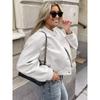 Vintage Women Soft Cropped Bomber Jacket Female Autumn Woolen Cloth Jacket Woman Fashion Short Coats
