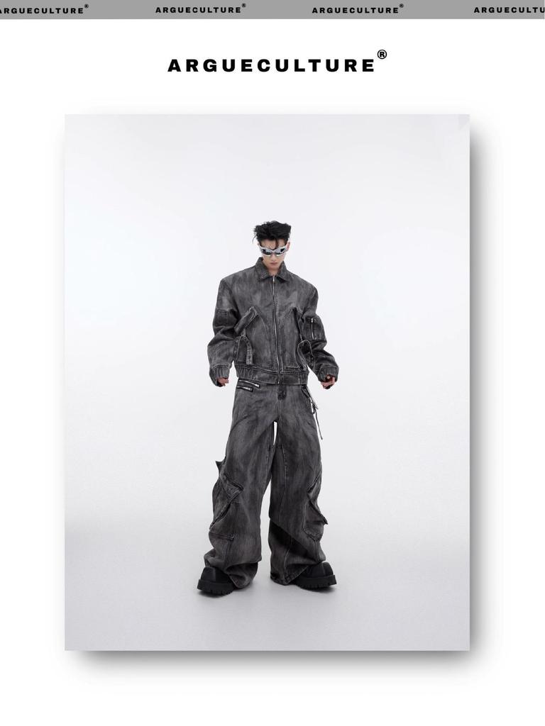 Мужские потертые джинсы в стиле ретро с широкими штанинами