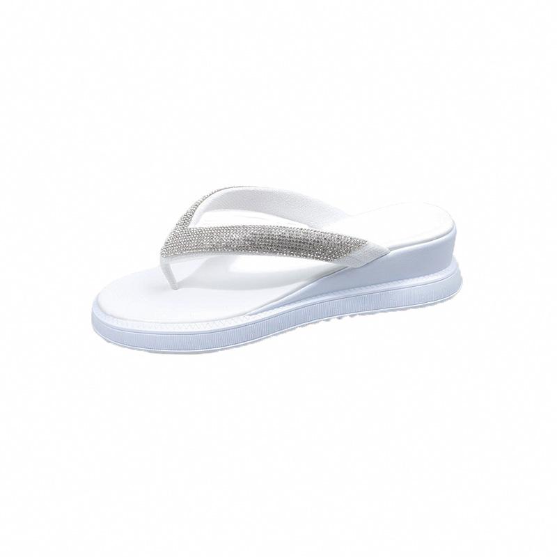 Большие шлепанцы 2025 года, новые летние тапочки с покатым каблуком, модные тапочки со стразами, верхняя одежда, женские тапочки с носком