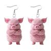 Pink Pig Dangle Earrings 2D Acrylic Pig Charm Earrings Lightweight Cute Angry Pig Earrings