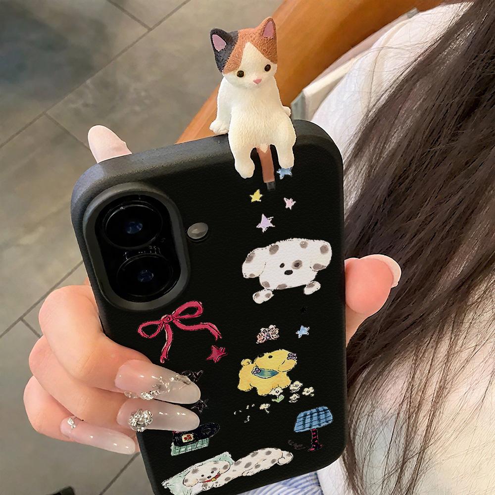 3D Чехол для телефона для iPhone 11 13 17 Pro Max 17 Air Case iPhone 13 15 16 Pro Max 12 14 Pro Max 14 15 Plus Милый 3D Котенок Мультяшный Кожаный
