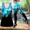 Blue Big Flower Print Yoga Outfit for Women Fashion Workout Leggings Fitness Sports Casual Yoga Set Sports Suit