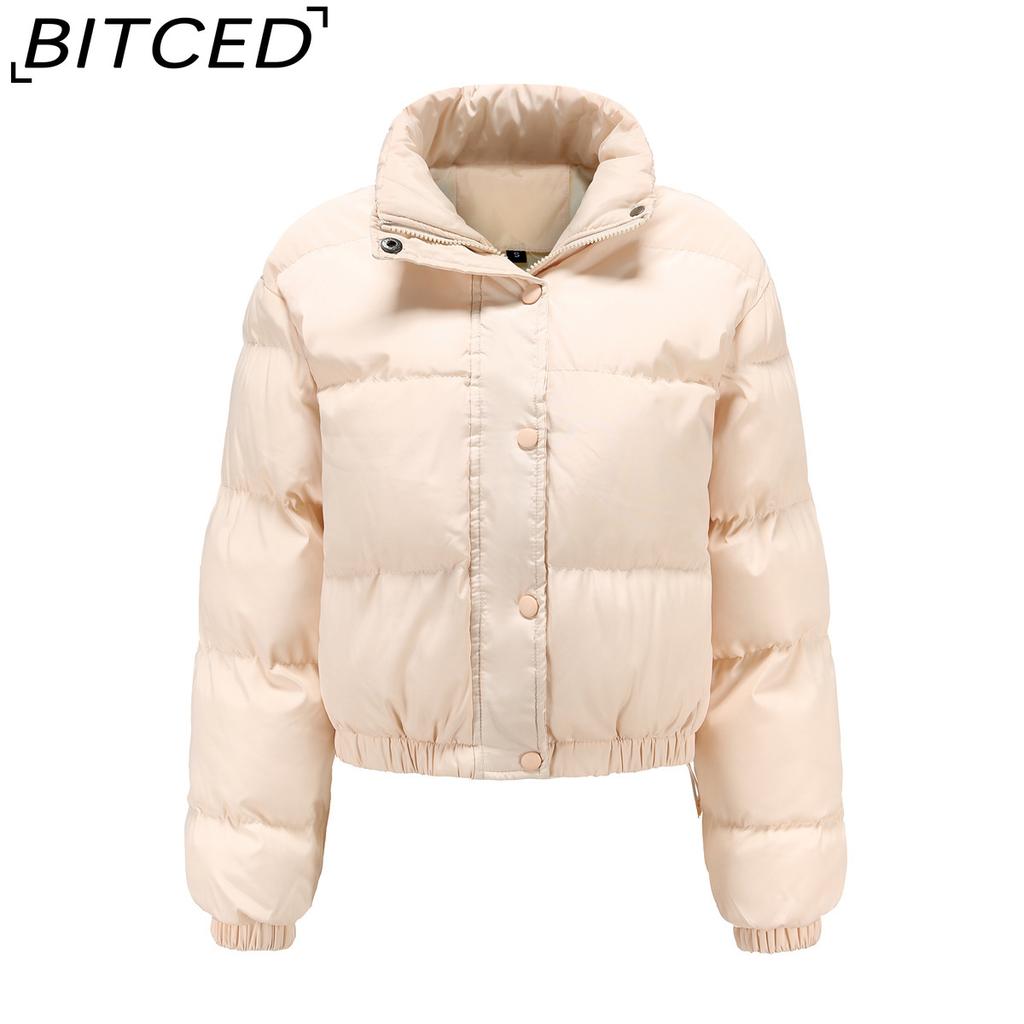BITCED Autumn/Winter Women's Short-Length Cotton Coat Women's Long-Sleeved High-Neck Thermal Jacket Loose-Fit Casual Cotton Coat