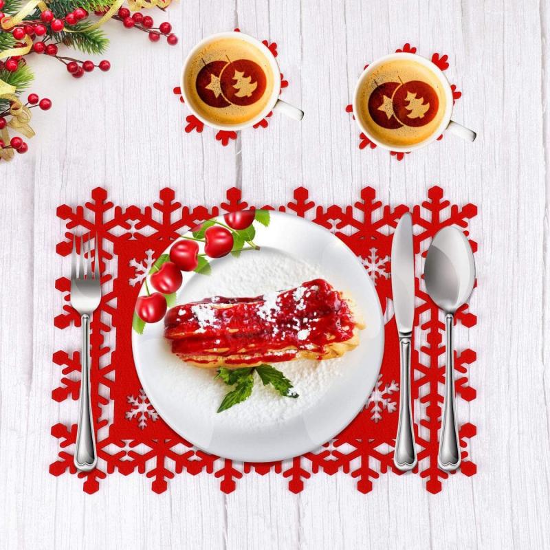 Christmas Tableware Mat Hollow Felt Coaster Household Party Tableware Mat Christmas Decoration Snowflake Placemat Felt Pendant