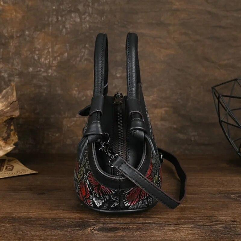 Johnature Женская сумка из натуральной кожи, винтажные сумки ручной работы с тиснением, универсальные сумки на ремне большой вместимости