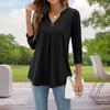 Yousheng женские топы с V-образным вырезом, декором на пуговицах, рукавом 3/4, однотонные футболки со складками, повседневная одежда в стиле кэжуал