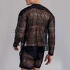 1 Set Popular Men Outfit Sexy Men Top Shorts Hollow Out See Through Crochet Shirt Shorts  Single Breasted