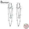 BAMOER, двухслойные серьги из стерлингового серебра 925 пробы с длинными кисточками, пряжки для ушей, циркониевый кулон, серьги-кольца для женщин, изысканные ювелирные изделия, подарок