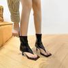 Fish Mouth Open-toed Retro Wind Fine High-heeled Sandals Summer Cool Boots 2024 New Square Head Elastic Thin Boots Short Boots Women