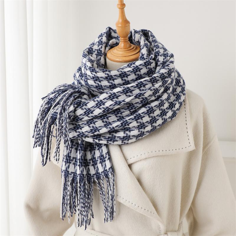 2025 Роскошный узор «гусиная лапка», полосатый, зимний, теплый женский шарф, кашемировые шали, толстый шейный платок, хиджаб, обертывания, пашмина, фуляр