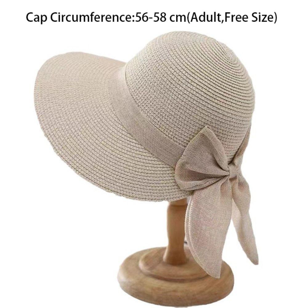 Wide Brim Beach Cap Bowknot Straw Hat Summer Bucket Hat for Women