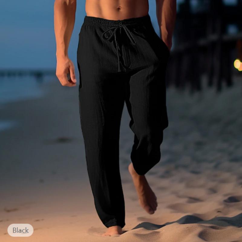 Men's Cotton Linen Trousers Summer Trousers Beach Trousers Drawstring Stretch Straight Trousers Comfortable Breathable Casual Daily Casual Trousers