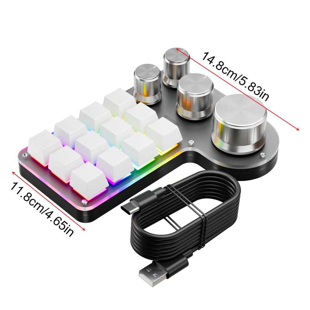 Программируемая макро-клавиатура 12 клавиш 4 ручки игровая клавиатура с проводным USB+BT двухрежимным многоцелевым ярлыком настраиваемая клавиатура