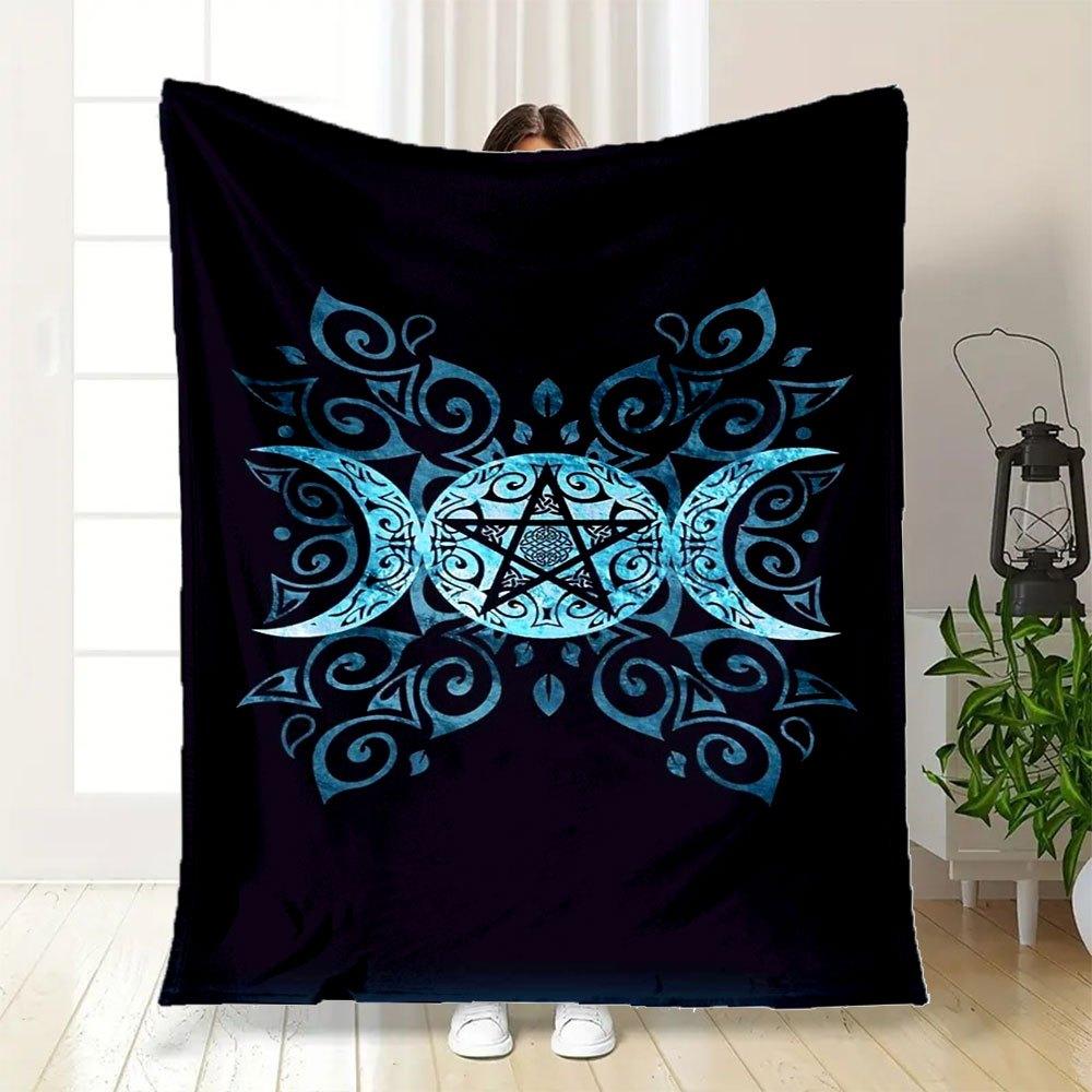 Blue Moon Pentagram Mandala Art Print Poster Wall DecorBlanket Flannel Throw Blanket for Sofa, Bed, Travel, Camping, Office