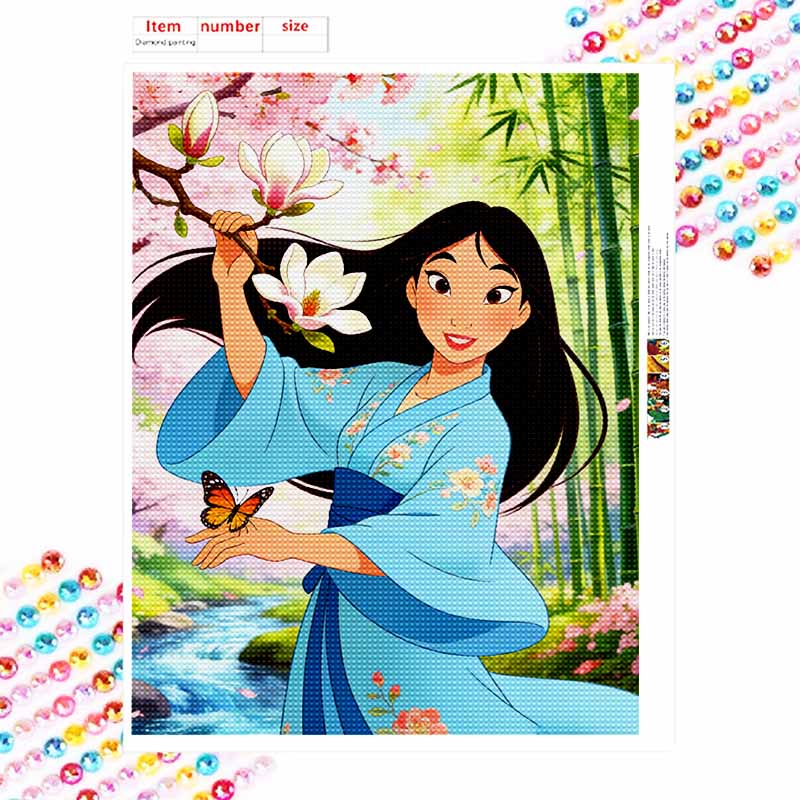 Disney Mulan Magnolia Flower Butterfly Diamond Paint Painting Art Kit Handmade DIY5D Home Decor Gift