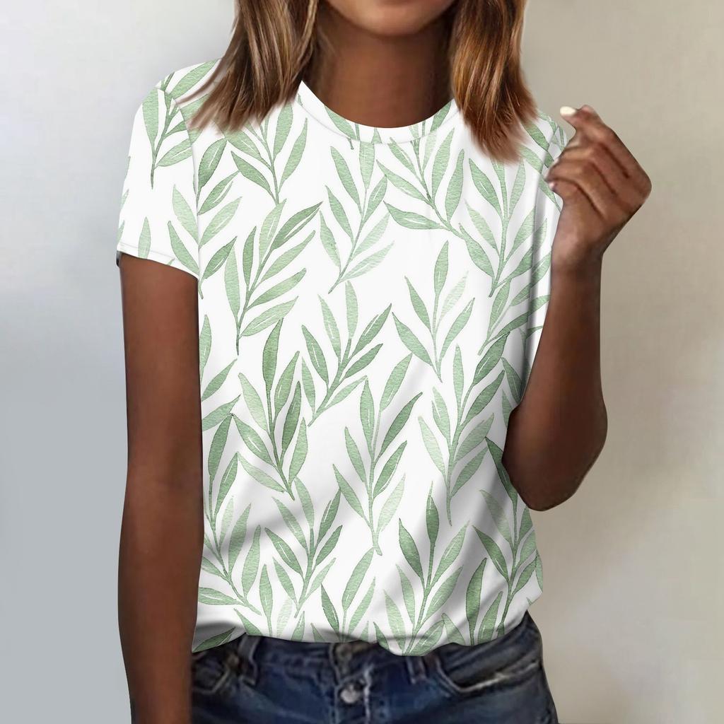 Женская модная повседневная блузка с коротким рукавом и цветочным принтом, пуловер с круглым вырезом