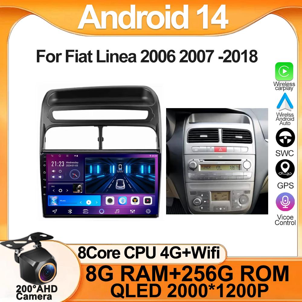 Для Fiat Linea 2006 2007 -2018 Автомагнитола Мультимедийный Видеоплеер GPS Навигация Android Auto Carplay WIFI Экран HDR Без 2din DVD