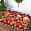 1pc Welcome Mat Bathroom Kitchen Mat with Cute Gingerbread-like Characters Red Non-Woven Floor Mat for Home Christmas Decoration