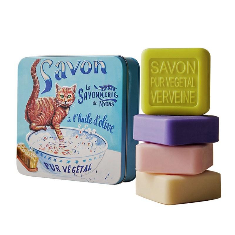La Savonnerie de Nyon Signature Bar Soap (Large Tin), Perfume Soap_Playful Cat, 100g x 4 pcs