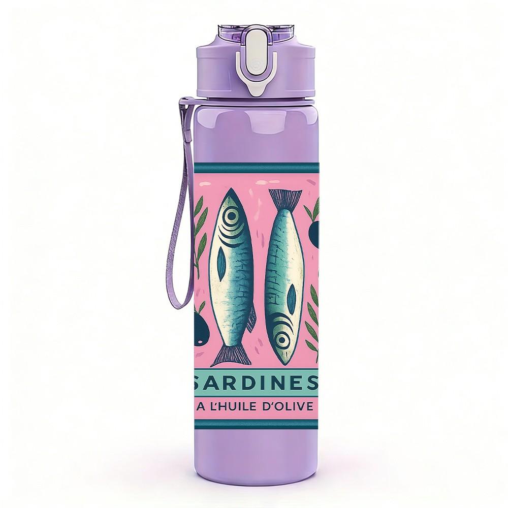1PC Kindness Fish Badge Print 750ml Color Plastic Sports Water Bottle Leakproof Flip Straw Lid Suitable for Sports Office Home Use