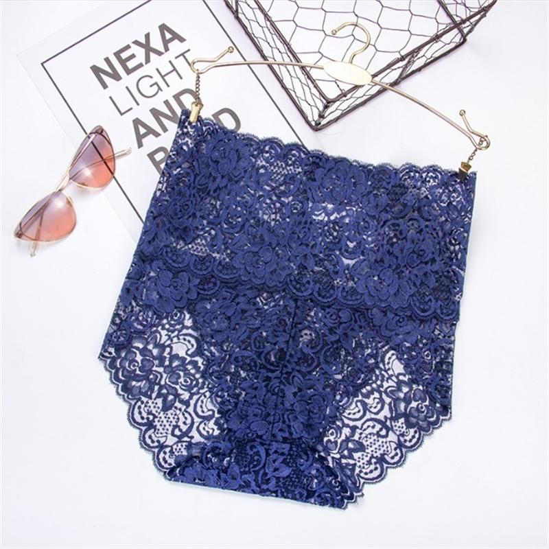 1Pc Fashion Women High Waist Plus Size Panties Lace Mesh Floral Transparent Briefs Underwear Solid Seamless Underpants Lingerie