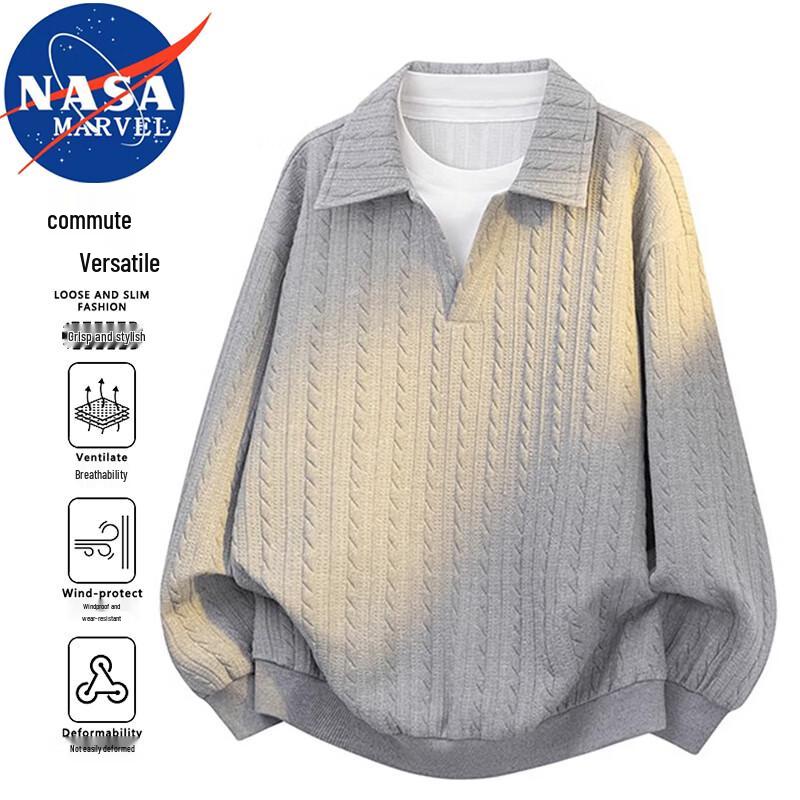 Мужской свитшот NASA MARVEL с лацканами, имитирующий двухпредметный