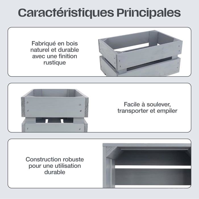 Caisse en Bois - CREATIVE DECO - Gris - 40x30x23 cm - Rangement Vintage