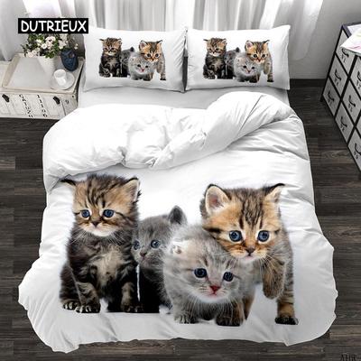 Пододеяльник с изображением кота, подарок любителю кошек, двойной пододеяльник для детей и подростков, микрофибра, милый комплект постельного белья с изображением котенка и животных размера «queen-king size»
