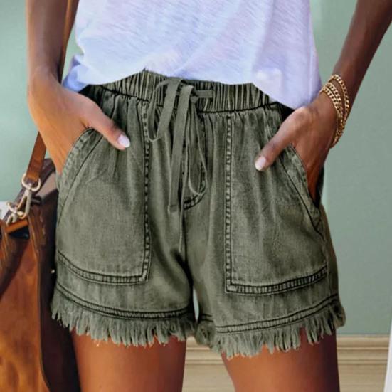 Женские шорты с эластичным поясом средней посадки и широкими карманами на шнурке, впитывающие пот, однотонные манжеты с кисточками, спортивные шорты, уличная одежда