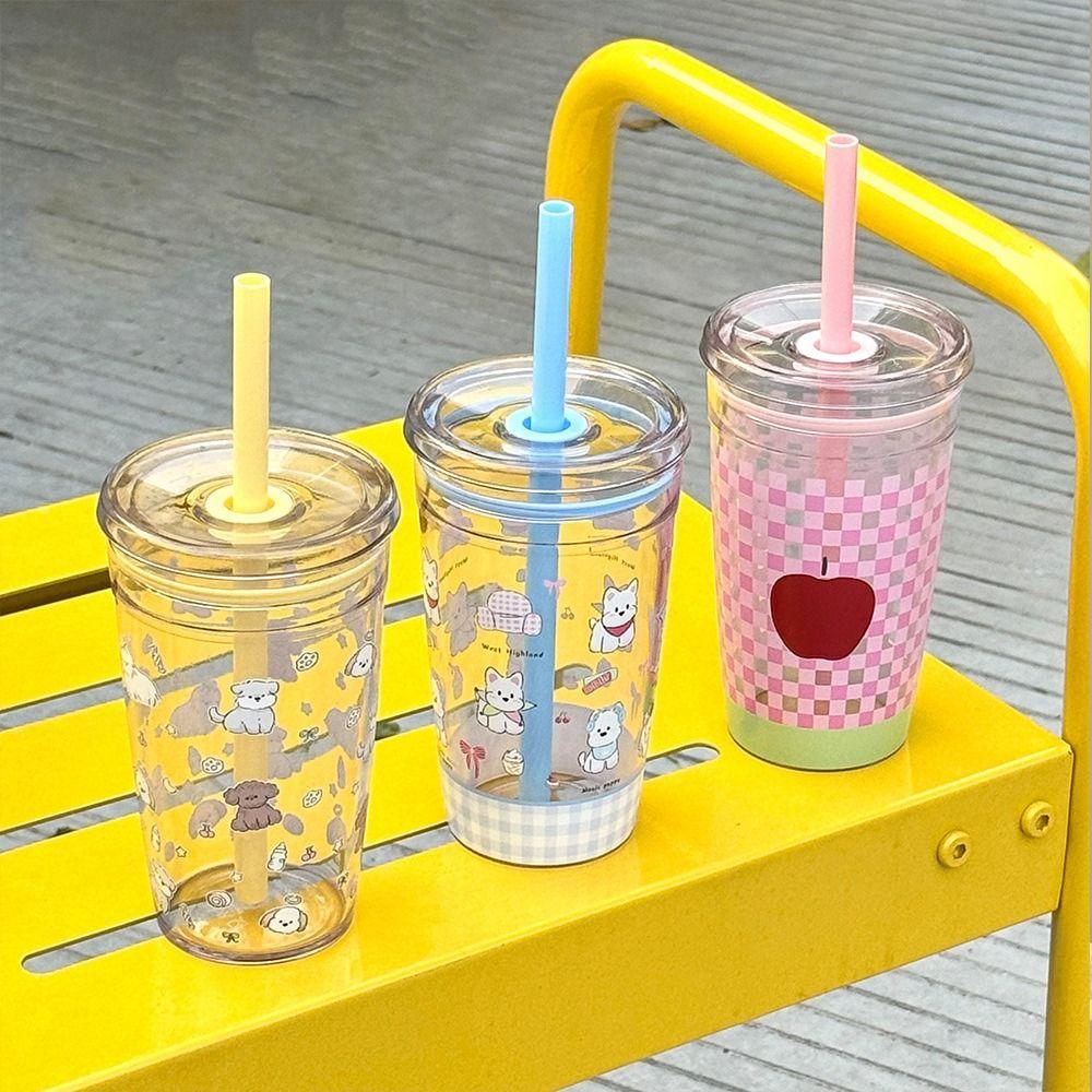 450ML Straw Cup Transparent Water Cup Cute Water Bottle Home Office