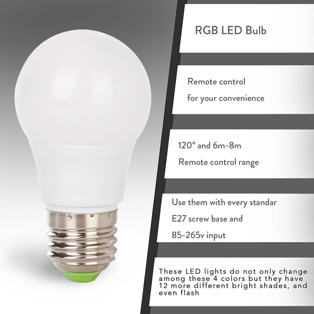 16 Colors Changing Dimmable 3W E27 LED RGB Light Globe Bulb Lamp Wirless IR Remote AC 85-265V
