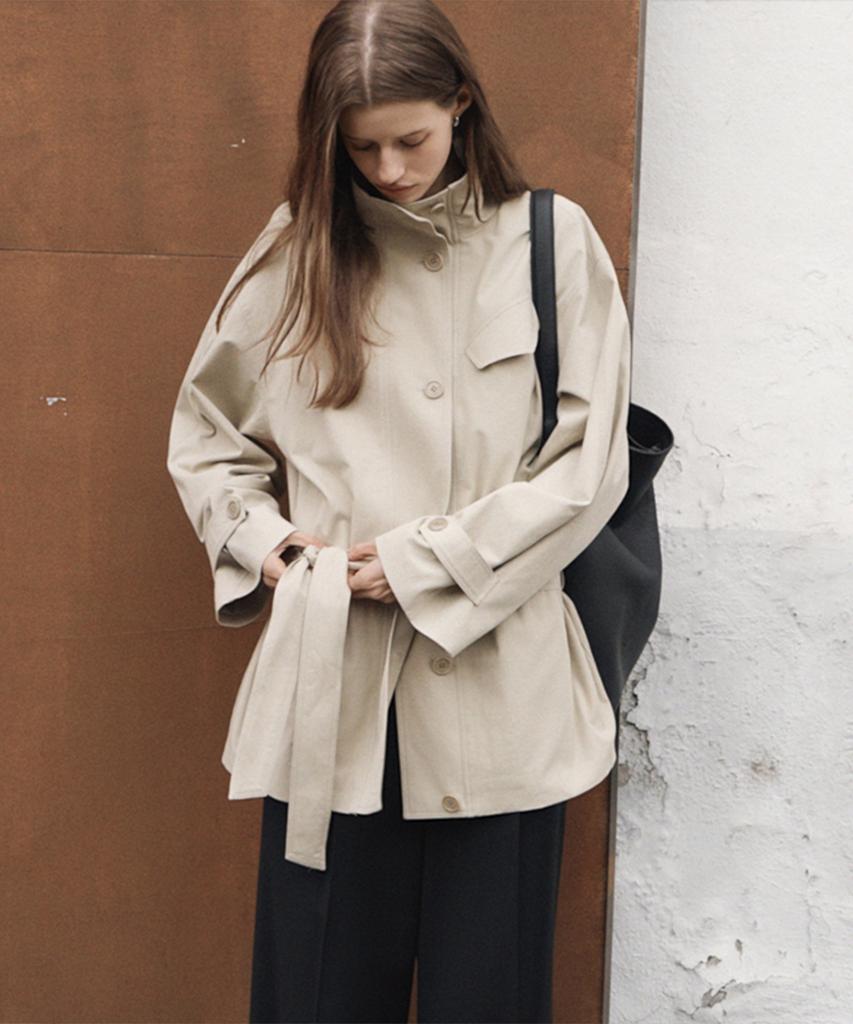 Q'SRB Nocturne High-Neck Cotton Half Trench Jacket