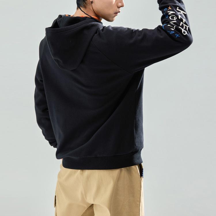 Anta Life Collection Solid Color Pullover Fleece Lined Long Sleeved Sweatshirt Unisex Black 952148707-3