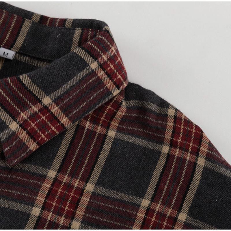 Свободная клетчатая рубашка с длинным рукавом и полуюбка, универсальный женский комплект с отложным воротником и широким поясом, весна 2025 г.