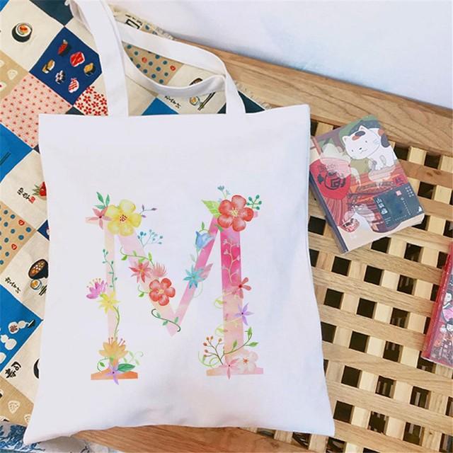 Женская холщовая сумка-шоппер Классический принт 26 букв английского алфавита Белая студенческая сумка-тоут Сумка-шоппер на плечо женская Сумка-тоут Харадзюку