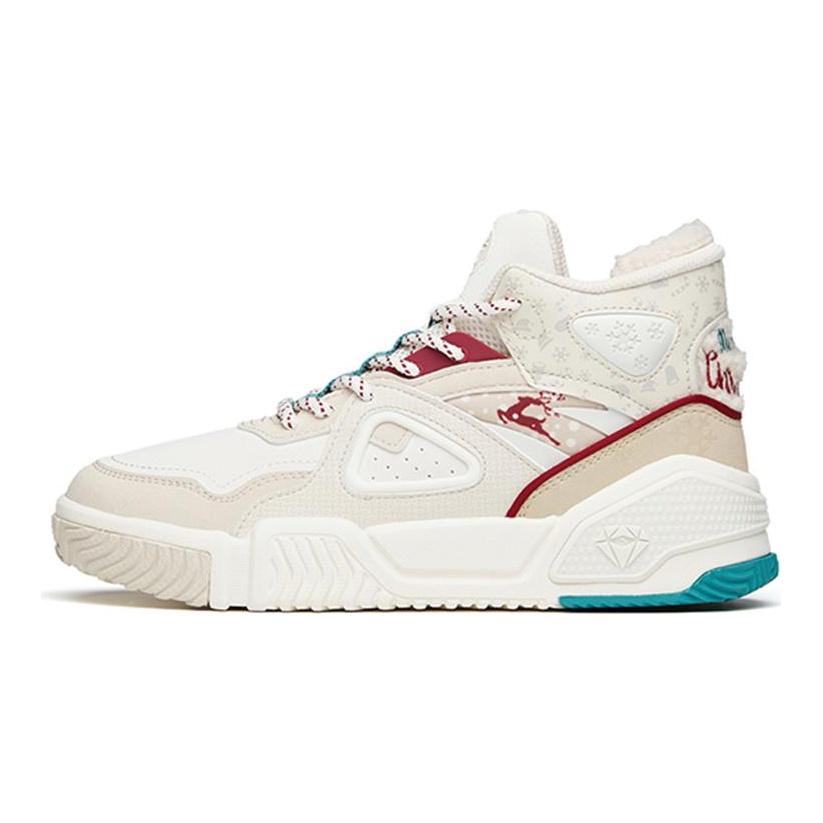 Anta Life Collection Flame Abrasion Resistant Breathable Mid top Skateboard Shoes Women's Gray White Red 122148088-8
