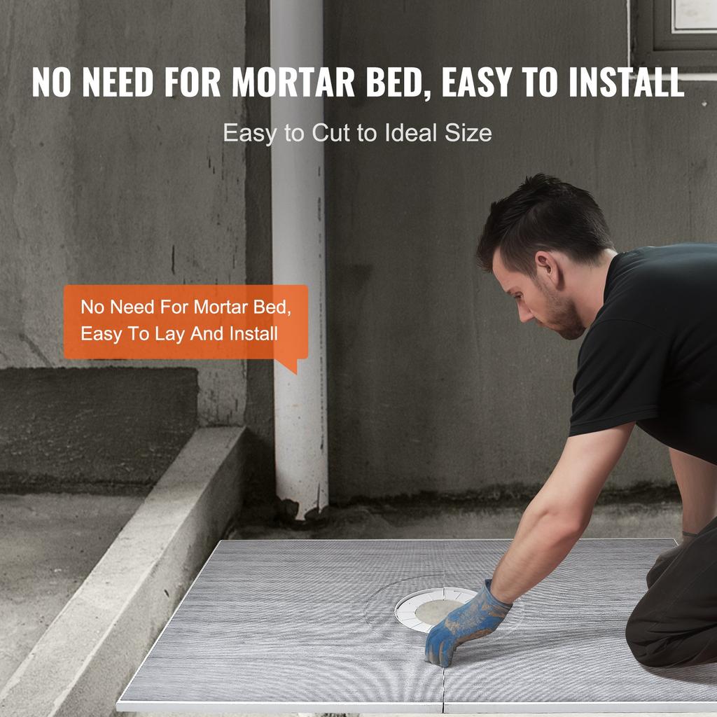VEVOR Shower Curb Kit, 1524x965mm Shower Pan Kit with 160mm Central Drain, Lightweight EPS Shower Installation Kits with 2 Waterproof Cloths