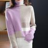 Women's Turtleneck Sweater Contrasting Pullover Sweater Autumn Winter Soft Loose Knitwear Long Sleeve Knit Tops