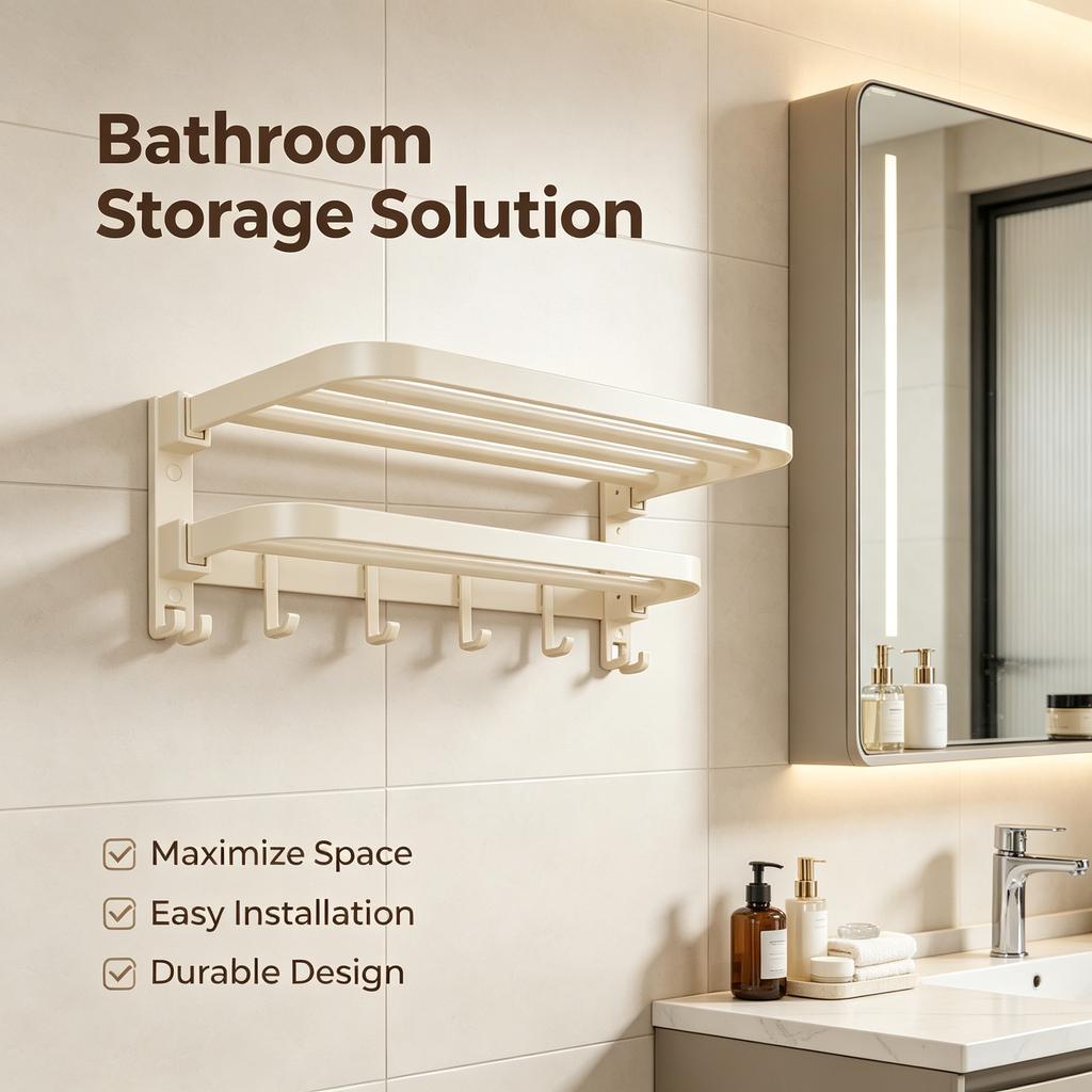 Toallero de baño de aluminio sin taladrar estante de almacenamiento para ducha y baño