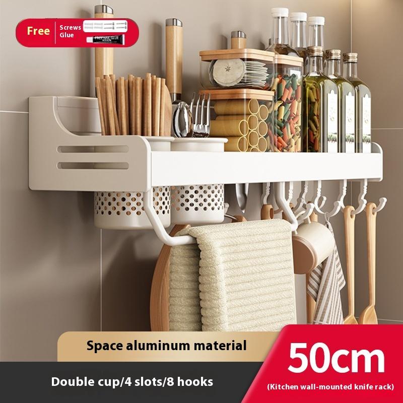 White Kitchen Seasoning Shelf No Punching Multifunctional Products Household Daquan Wall Hook Storage Knife Holder