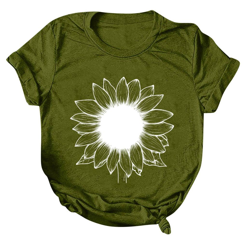 Women's Fashion Casual Printed Round Neck Pullover Short Sleeve T-Shirt Top