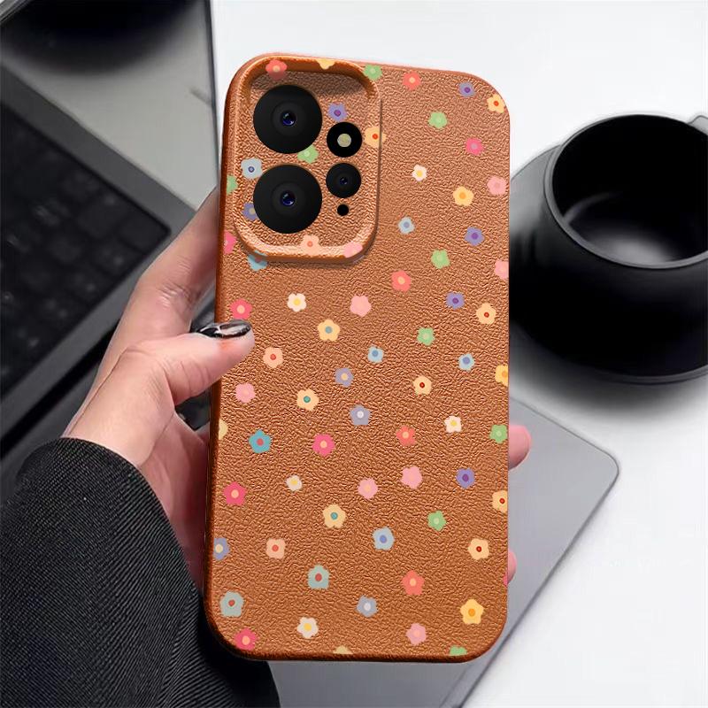 Мягкий чехол с цветочным принтом и текстурой из кожи для Xiaomi 13T Poco X6 M6 Redmi Note 14 Pro 13 12 11, защита линз, противоударный матовый чехол для телефона из ТПУ